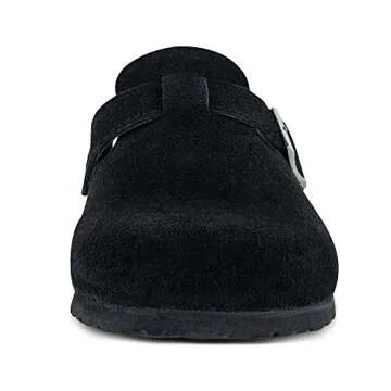 TF STAR Unisex Soft Footbed Clog Cow Suede Leather Clogs, Cork Clogs Shoes for Women Men Black