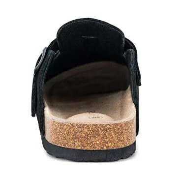 TF STAR Unisex Soft Footbed Clog Cow Suede Leather Clogs, Cork Clogs Shoes for Women Men Black