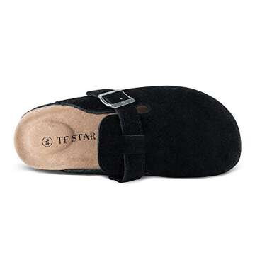 TF STAR Unisex Soft Footbed Clog Cow Suede Leather Clogs, Cork Clogs Shoes for Women Men Black