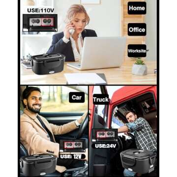 Buddew Electric Lunch Box 80W Food Heater with Dual Container, Portable Lunch Warmer for Adults, Upgraded Heated Lunch Box for Car/Truck/Office with SS Fork&Spoon and Insulated Carry Bag (Black)