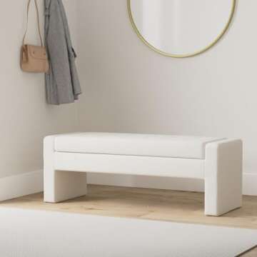 Madison Park Gillian Entryway Accent Storage Bench, Button Tufted & Upholstered Padded Seating Bench...