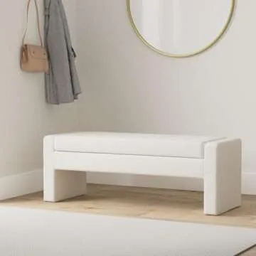 Madison Park Gillian Entryway Accent Storage Bench, Button Tufted & Upholstered Padded Seating Bench...