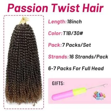 Dorsanee Ombre Brown Passion Twist Hair 18 Inch 7 Packs Water Wave Crochet Hair Long Bohemian Curly Braiding Hair for Butterfly Locs, Faux Locs, Boho Style Spring Twist Crochet Braids (T30#)