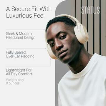Status Core ANC Active Noise Cancelling Headphones - Cloud - Over Ear Head Phones w/Built-in Microphones - Wireless & Bluetooth + Detachable 3.5mm Wired - USB-C Charging Cable - 30 Hour Battery