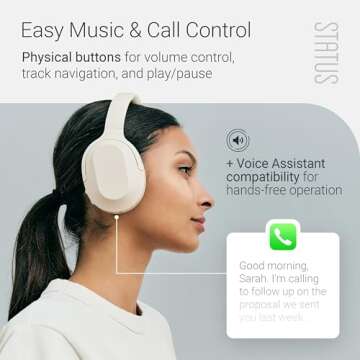 Status Core ANC Active Noise Cancelling Headphones - Cloud - Over Ear Head Phones w/Built-in Microphones - Wireless & Bluetooth + Detachable 3.5mm Wired - USB-C Charging Cable - 30 Hour Battery