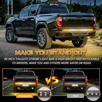 XRIDONSEN 60 inch Truck Tailgate Strobe Lights Strip 360 LED Amber White Rear Window Lights Tail Eme...