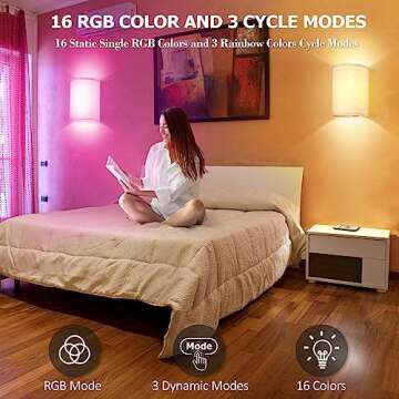 OCATO Wall Sconces Set of Two Battery Operated: Magnetic Wall Lamp Rechargeable Wall Lights 16 RGB Colors Dimmable with Fabric Linen Shade Remote Control Wall Decor for Bedroom Living Room Hallway