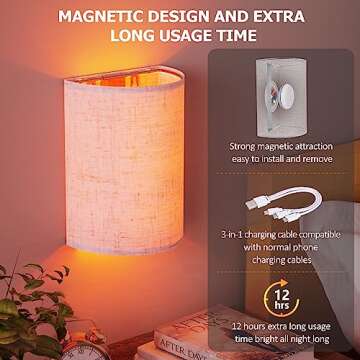 OCATO Wall Sconces Set of Two Battery Operated: Magnetic Wall Lamp Rechargeable Wall Lights 16 RGB Colors Dimmable with Fabric Linen Shade Remote Control Wall Decor for Bedroom Living Room Hallway
