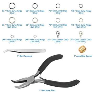 Anezus Jump Rings for Jewelry Making Supplies with Jump Ring Pliers (1200Pcs Dull Silver and Bright ...