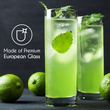 Volarium Highball Glasses with Heavy Base, Clear Drinking Glasses Set for Water, Juice, Cocktails, Wine, Beer, and Whiskey, 12 1/4 Ounce, Set of 6 (Highball Glasses)