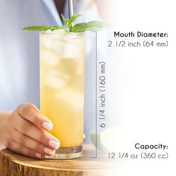 Volarium Highball Glasses with Heavy Base, Clear Drinking Glasses Set for Water, Juice, Cocktails, Wine, Beer, and Whiskey, 12 1/4 Ounce, Set of 6 (Highball Glasses)