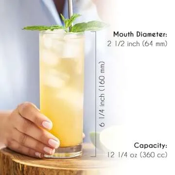 Volarium Highball Glasses with Heavy Base, Clear Drinking Glasses Set for Water, Juice, Cocktails, Wine, Beer, and Whiskey, 12 1/4 Ounce, Set of 6 (Highball Glasses)