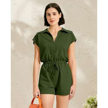 MIHOLL Womens Dressy Short Rompers Summer Cute Overalls Jumpsuit with Pockets Army Green Small