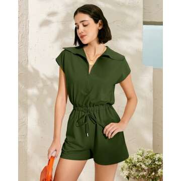 MIHOLL Womens Dressy Short Rompers Summer Cute Overalls Jumpsuit with Pockets Army Green Small