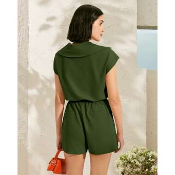 MIHOLL Womens Dressy Short Rompers Summer Cute Overalls Jumpsuit with Pockets Army Green Small