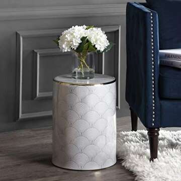 JONATHAN Y TBL1001A Fish Scale 17" Modern Ceramic Indoor/Outdoor Garden Stool, Coastal, Contemporary...