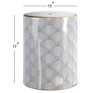 JONATHAN Y TBL1001A Fish Scale 17" Modern Ceramic Indoor/Outdoor Garden Stool, Coastal, Contemporary, Transitional, Side Table, Plant Stand, Spill-Proof, Living Room, Garden Room, Patio, White/Gold