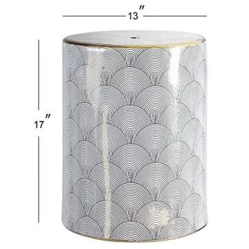 JONATHAN Y TBL1001A Fish Scale 17" Modern Ceramic Indoor/Outdoor Garden Stool, Coastal, Contemporary, Transitional, Side Table, Plant Stand, Spill-Proof, Living Room, Garden Room, Patio, White/Gold