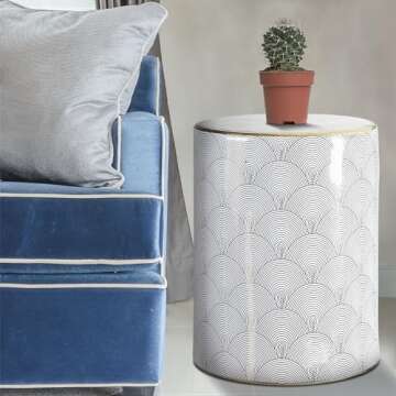 JONATHAN Y TBL1001A Fish Scale 17" Modern Ceramic Indoor/Outdoor Garden Stool, Coastal, Contemporary, Transitional, Side Table, Plant Stand, Spill-Proof, Living Room, Garden Room, Patio, White/Gold