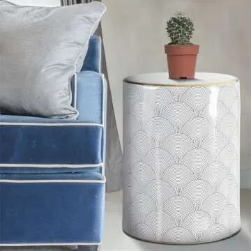 JONATHAN Y TBL1001A Fish Scale 17" Modern Ceramic Indoor/Outdoor Garden Stool, Coastal, Contemporary, Transitional, Side Table, Plant Stand, Spill-Proof, Living Room, Garden Room, Patio, White/Gold