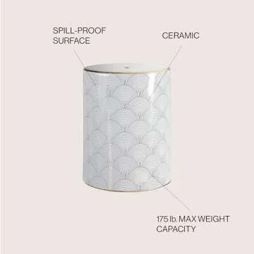 JONATHAN Y TBL1001A Fish Scale 17" Modern Ceramic Indoor/Outdoor Garden Stool, Coastal, Contemporary, Transitional, Side Table, Plant Stand, Spill-Proof, Living Room, Garden Room, Patio, White/Gold