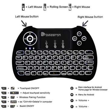 Beastron (Upgraded) 2.4G Mini Wireless Keyboard with Touchpad Mouse＆QWERTY Keyboard, Backlit Portable Keyboard Wireless with Remote Control for Laptop,PC,Google Android TV,Xbox,PS3/4 .Black