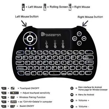Beastron (Upgraded) 2.4G Mini Wireless Keyboard with Touchpad Mouse＆QWERTY Keyboard, Backlit Portable Keyboard Wireless with Remote Control for Laptop,PC,Google Android TV,Xbox,PS3/4 .Black
