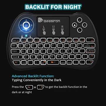Beastron (Upgraded) 2.4G Mini Wireless Keyboard with Touchpad Mouse＆QWERTY Keyboard, Backlit Portable Keyboard Wireless with Remote Control for Laptop,PC,Google Android TV,Xbox,PS3/4 .Black