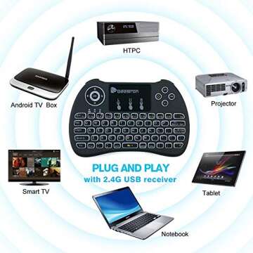 Beastron (Upgraded) 2.4G Mini Wireless Keyboard with Touchpad Mouse＆QWERTY Keyboard, Backlit Portable Keyboard Wireless with Remote Control for Laptop,PC,Google Android TV,Xbox,PS3/4 .Black