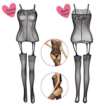 Women's Fishnet Lingerie Lace Stockings Bodysuits Mesh Babydoll for Women