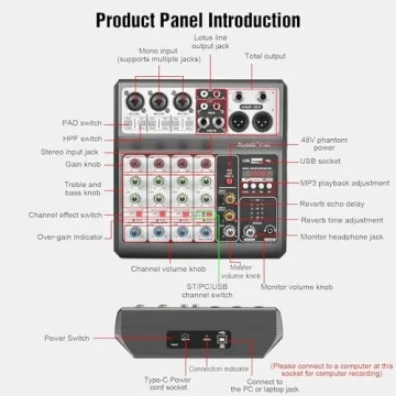 Professional Mixer with USB and Bluetooth for DJs