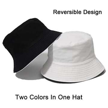 NPJY Reversible Bucket Hat for Women Men Cotton Summer Sun Beach Fishing Cap Black/White