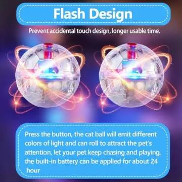 Sratte 2 Pcs Cat Ball Ghost Hunting Light up Cat Balls Toys Motion LED Motion Activated Flash Glowing Lighted Dog Interactive Toys Pet(Clear)