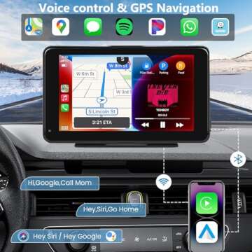 WECAMTX 2025 Portable Wireless Carplay/Android Auto Screen for Car,7 Inch HD Touch Screen Car Play with Bluetooth,FM,Mirror Link for All Cars