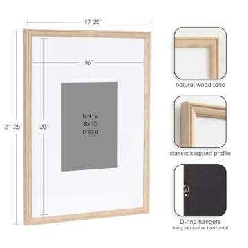 Kate and Laurel Adlynn Rectangle Picture Frame Set of 3, 14 x 18 matted to 11 x 14, Natural, Transit...