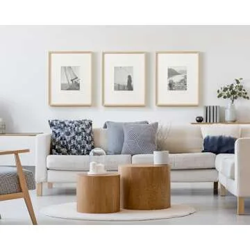 Kate and Laurel Adlynn Rectangle Picture Frame Set of 3, 14 x 18 matted to 11 x 14, Natural, Transitional Three-Piece Frame Set for Gallery Wall Frame Set in Living Room Wall Decor