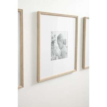 Kate and Laurel Adlynn Rectangle Picture Frame Set of 3, 14 x 18 matted to 11 x 14, Natural, Transitional Three-Piece Frame Set for Gallery Wall Frame Set in Living Room Wall Decor