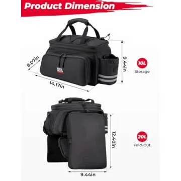 KEMIMOTO 20L Bike Rear Rack Bag - Waterproof & Multifunctional