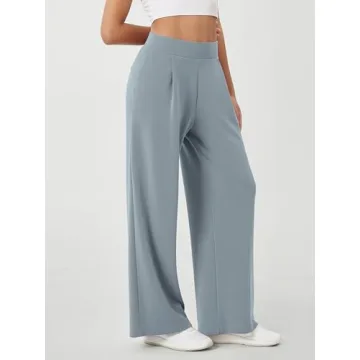 ODODOS Women High Waist Soft Wide Leg Pants in Grey Blue