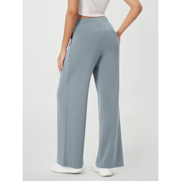 ODODOS Women High Waist Soft Wide Leg Pants in Grey Blue