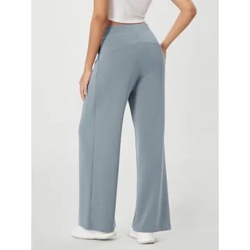 ODODOS Women High Waist Soft Wide Leg Pants in Grey Blue