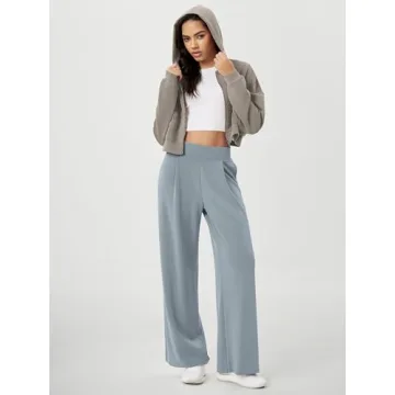 ODODOS Women High Waist Soft Wide Leg Pants in Grey Blue