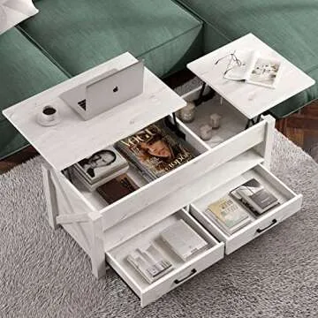 Seventable Coffee Table, 47.2" Lift Top Coffee Table with 2 Storage Drawers and Hidden Compartment, ...