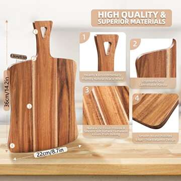 Acacia Wood Cutting Board with Handle for kitchen- EVNSIX Wooden Chopping Board Countertop for Meat,...