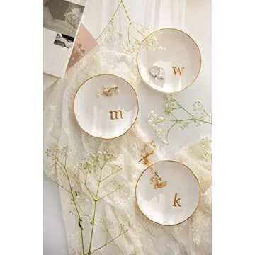 COLLECTIVE HOME - Ceramic Jewelry Tray, Decorative Trinket Dish for Rings Earrings Necklaces Bracelet Watch Keys, Birthday Mother's Day for Women, 4.75", White Surface (W)