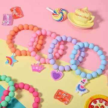 Lorfancy Beaded Bracelets for Kids Girls Unicorn Butterfly Heart Charm Bracelets Toddler Bead Jewelry Cute Elastic Friendship Bracelets Party Favors Princess Pretend Play Dress Up Gifts