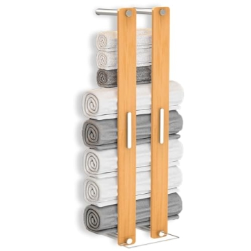 CJAID Towel Rack Bamboo 30" for Bathroom Wall Mounted, Rolled Towel Holder with Hook, Large Capacity...