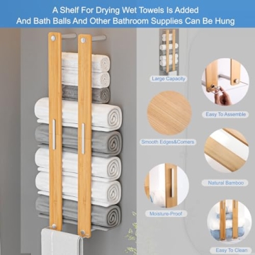 CJAID 30" Bamboo Towel Rack - Stylish Wall-Mounted Organizer