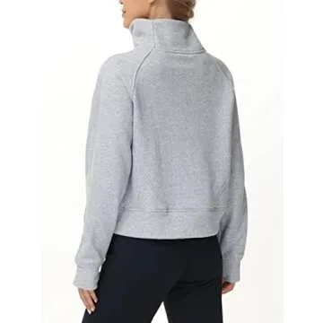 THE GYM PEOPLE Women's Half Zip Pullover Sweatshirt Fleece Stand Collar Crop Sweatshirt with Pockets Thumb Hole Grey