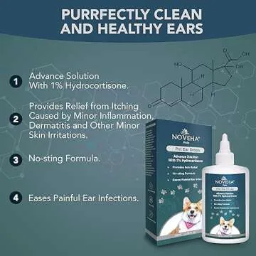 NOVEHA Pet Ear Drops with 1% Hydrocortisone | Ear Cleaner for Dogs & Cats for Earwax buildup, No-Sting Formula, Calms Itch & Reduces Painful Ear Infections 60mL (60ml (Pack of 1))